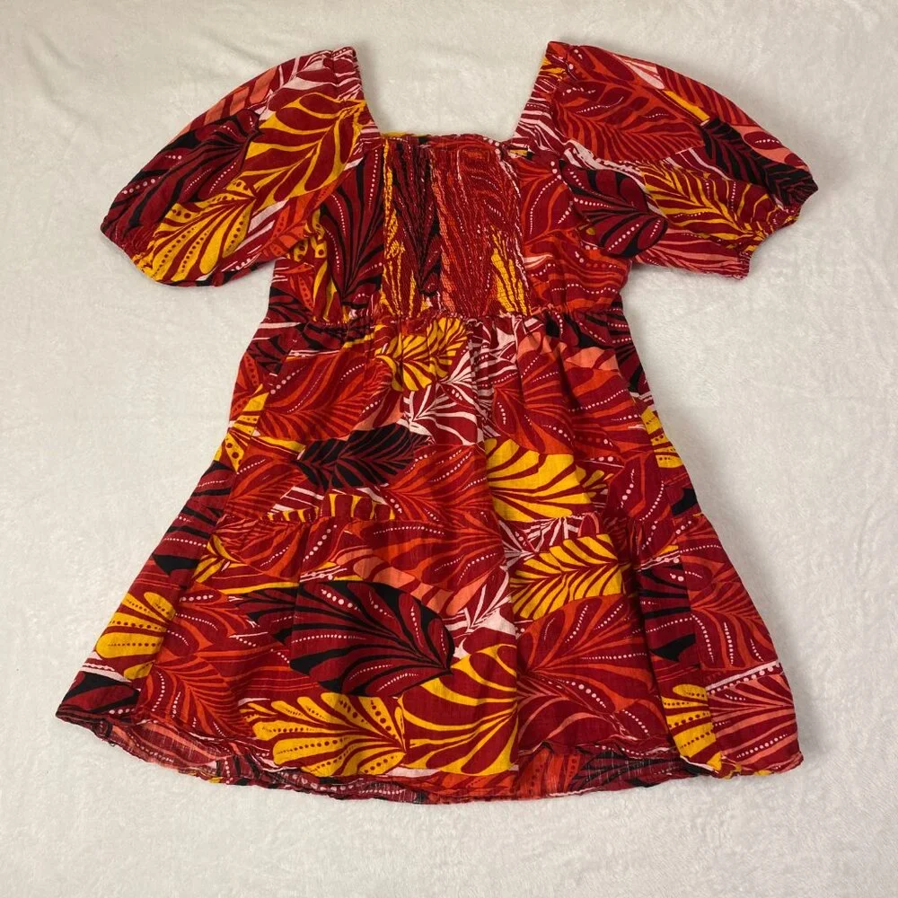 Mlle Gabrielle 1X Tropical Peasant Mini Dress Puff Sleeve Coastal Vacation - Picture 3 of 9